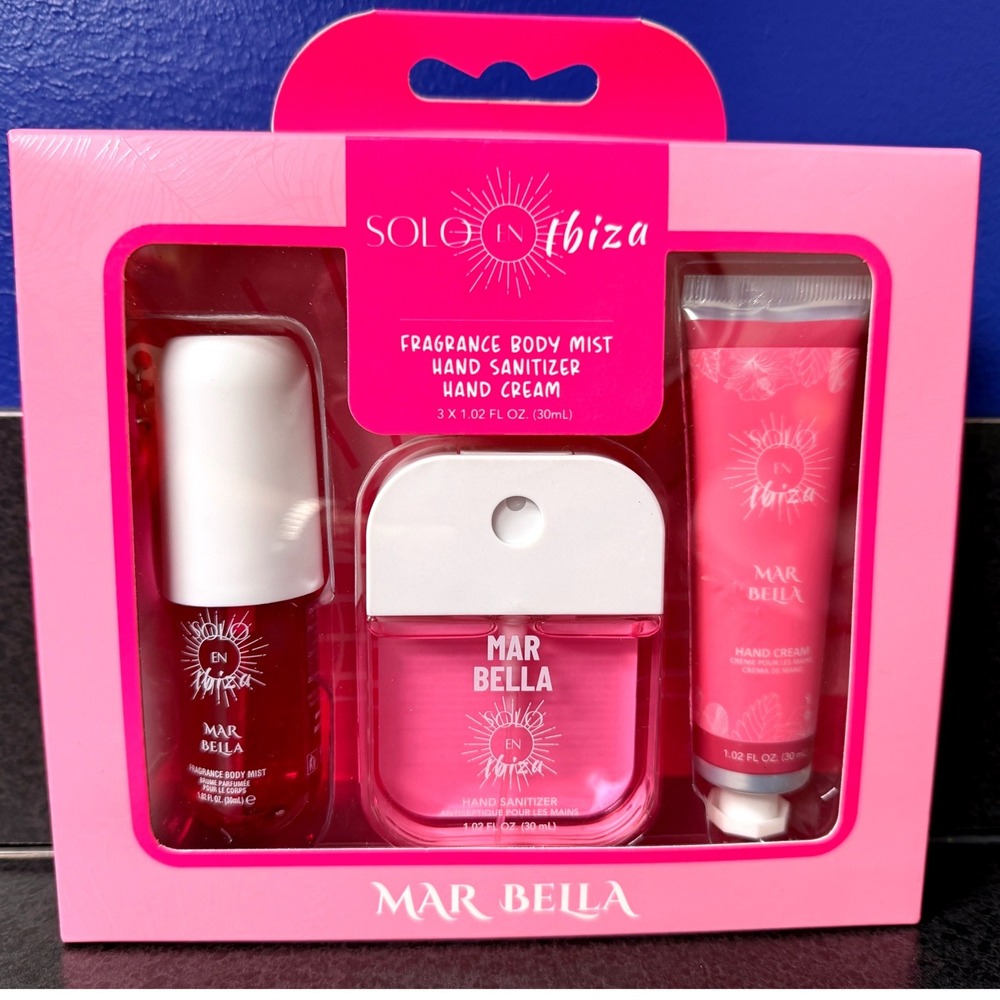 Solo en Ibiza Mar Bella Gift Set Women 3pc Pink New Mist Sanitizer Cream